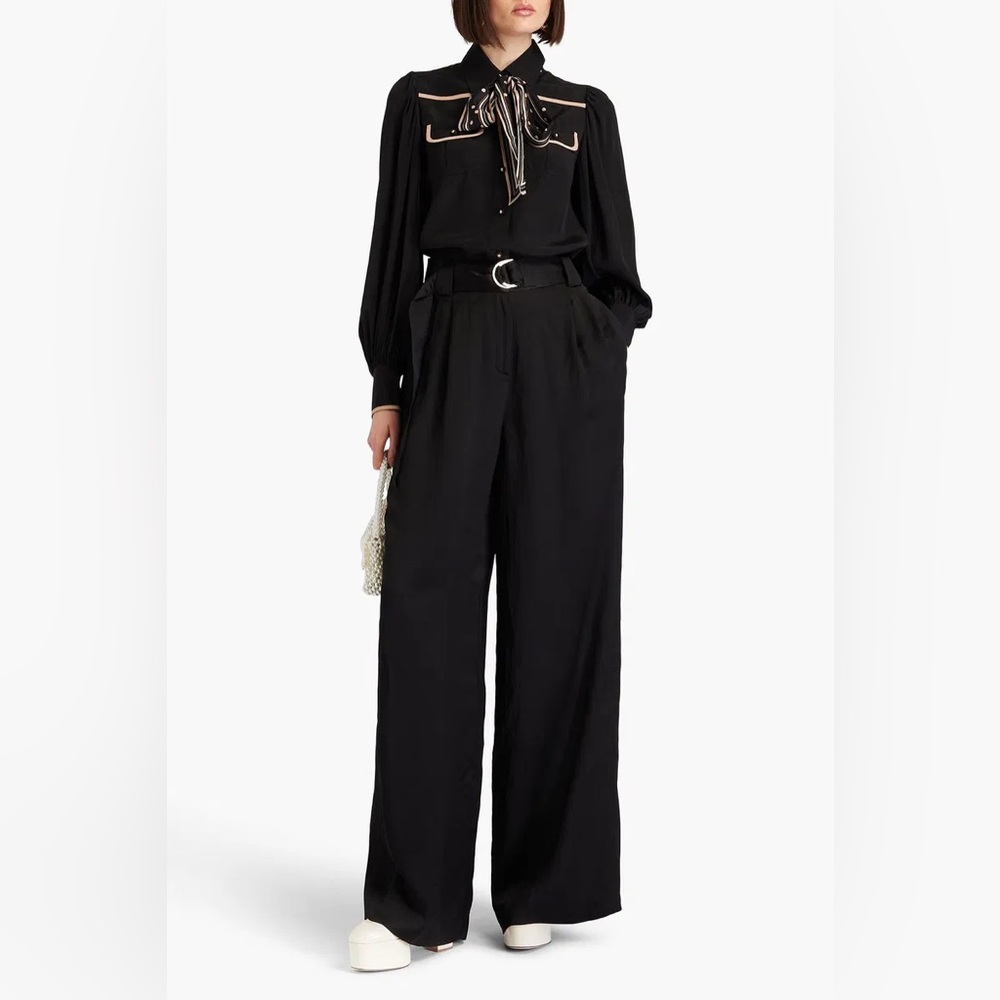 ZIMMERMANN Black and Tan Bow Printed Crepe De Chine Blouse NWT - Picture 3 of 15